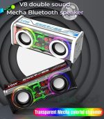 V8 Transparent Mecha Bluetooth Speaker | RGB Light, Hi-Fi Sound & Portable Wireless Speaker