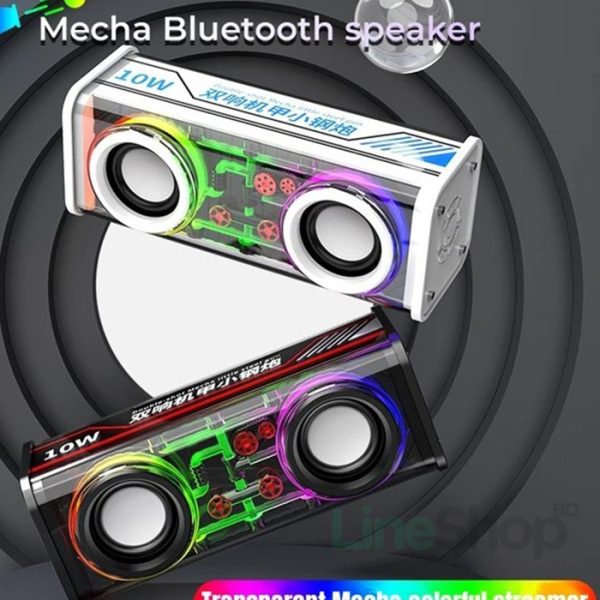 V8 Transparent Mecha Bluetooth Speaker | RGB Light, Hi-Fi Sound & Portable Wireless Speaker